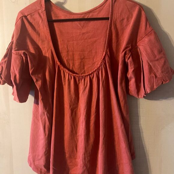 Frye short sleeve bell sleeve orange rust top round neck low back size small‎ - Picture 9 of 9